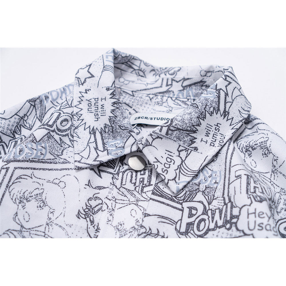 Men Summer Pullover Sweater Cartoon Sailor Moon Full Printed Jacket Men Harajuku Style Street Trendy Coat