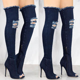 Coachella Festival Boots High Heel Long Denim Single Sandal Boots Stiletto Peep-Toe