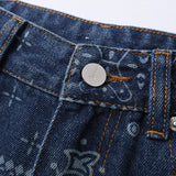 Printed Jeans Men's plus Size Retro Sports Trousers Loose Straight Trousers Men's Men Denim Pants