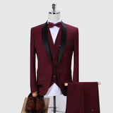 Burgundy Suit Men's Three-Piece Suit plus Size Wedding Groom Suit