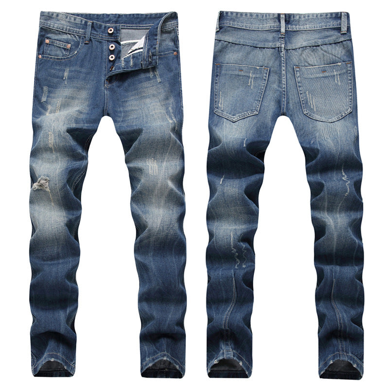 Men Distressed Jeans Man Ripped Jean Destrudenim Pants Men's Straight Library