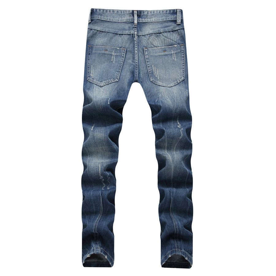 Men Distressed Jeans Man Ripped Jean Destrudenim Pants Men's Straight Library