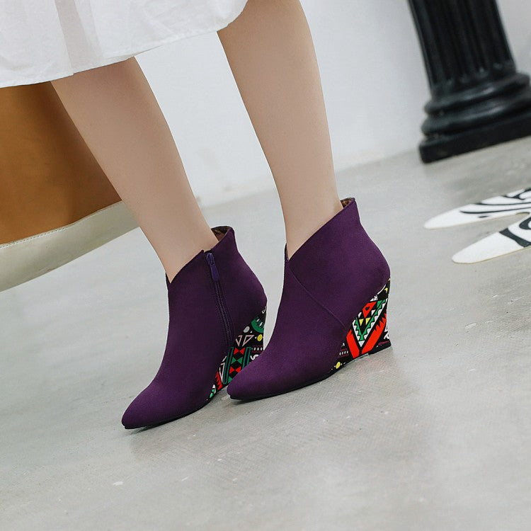 Coachella Festival Boots Autumn and Winter High Heel Wedge Large Size Pointed Low-Top Women's Boots