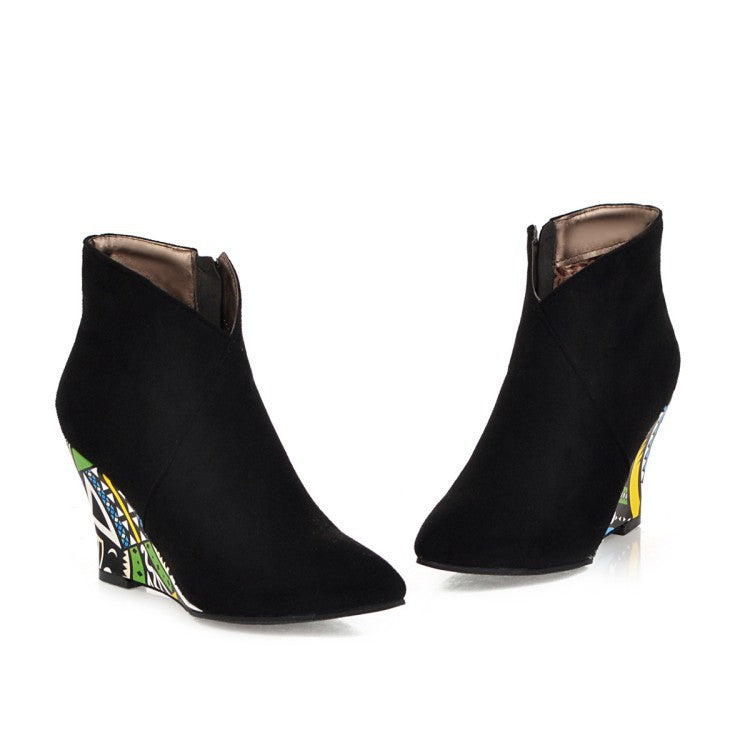 Coachella Festival Boots Autumn and Winter High Heel Wedge Large Size Pointed Low-Top Women's Boots