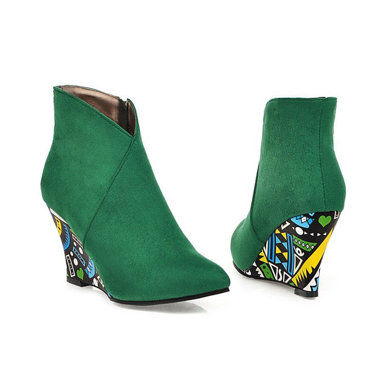 Coachella Festival Boots Autumn and Winter High Heel Wedge Large Size Pointed Low-Top Women's Boots