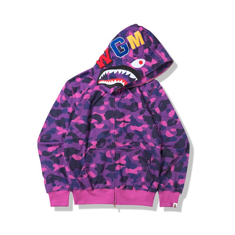 A Ape Print Hoodie Autumn and Winter Shark Mouth Men and Women Casual Camouflage Thin Sweater Baggy Coat