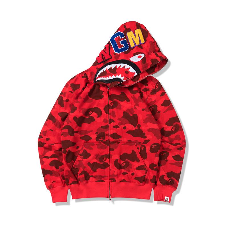 A Ape Print Hoodie Autumn and Winter Shark Mouth Men and Women Casual Camouflage Thin Sweater Baggy Coat