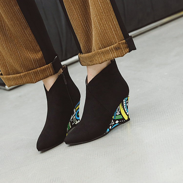 Coachella Festival Boots Autumn and Winter High Heel Wedge Large Size Pointed Low-Top Women's Boots