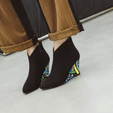 Coachella Festival Boots Autumn and Winter High Heel Wedge Large Size Pointed Low-Top Women's Boots