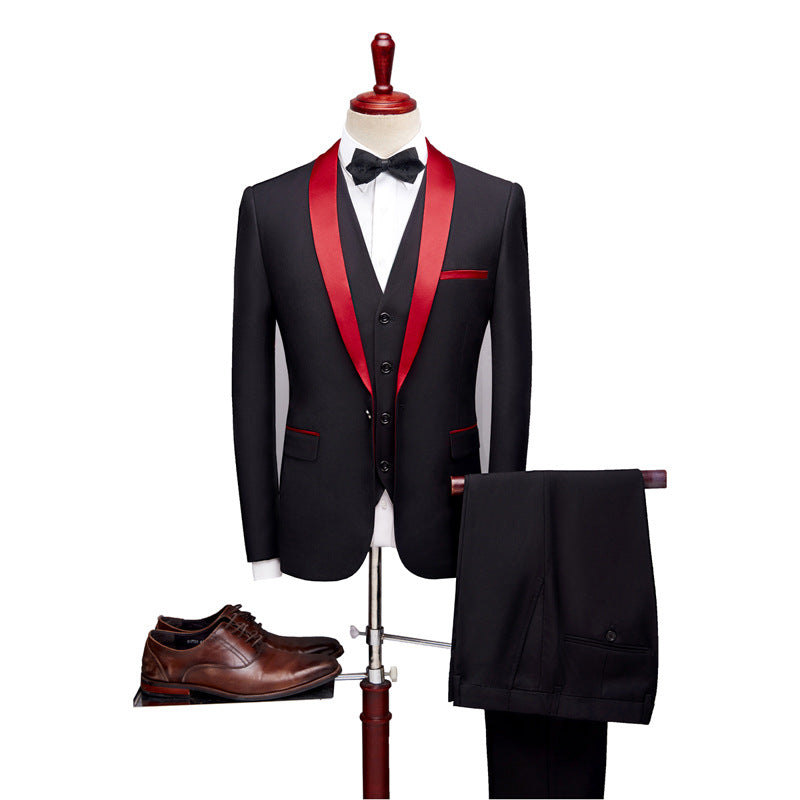 Burgundy Suit Men's Three-Piece Suit plus Size Wedding Groom Suit