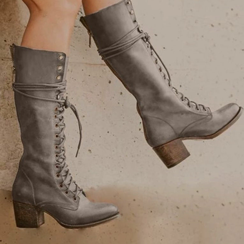 Coachella Festival Boots Lace-up Boots Women's Boots Chunky Heel