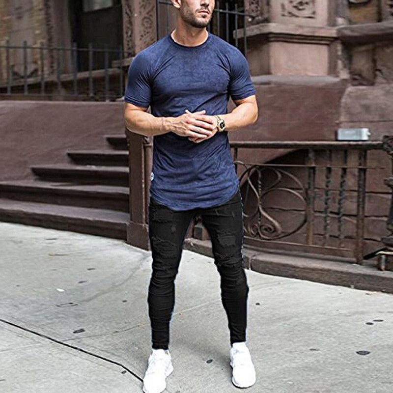 100 Cotton Jeans Women Men's Washed Tight Knee Broken Holes Pants