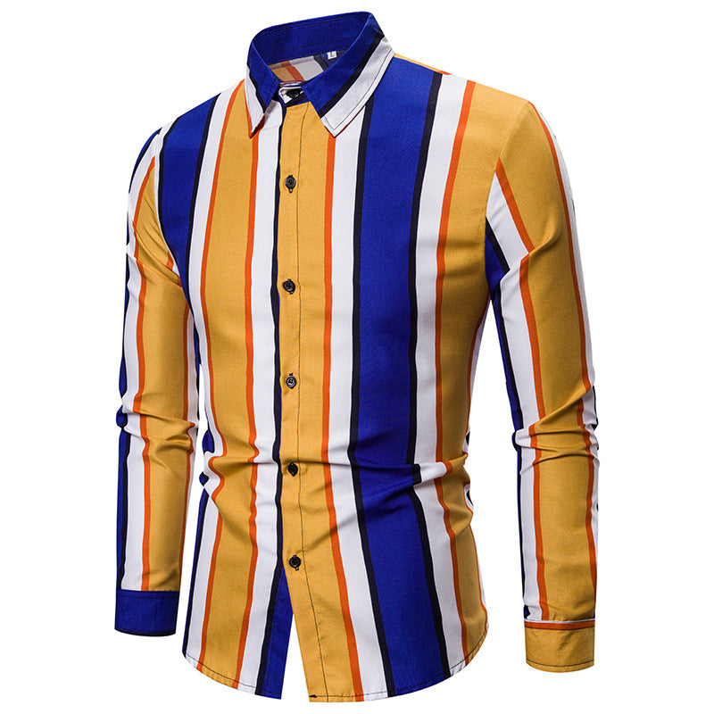 Men's Slim-Fit Striped Shirt Fashionable Casual Long-Sleeved Men Shirt