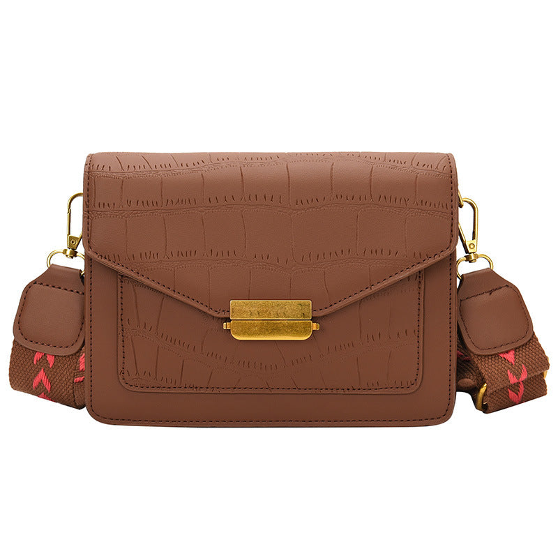 Small Square Bag Retro Easy Matching Single Shoulder Wide Strap Crossbody Bag