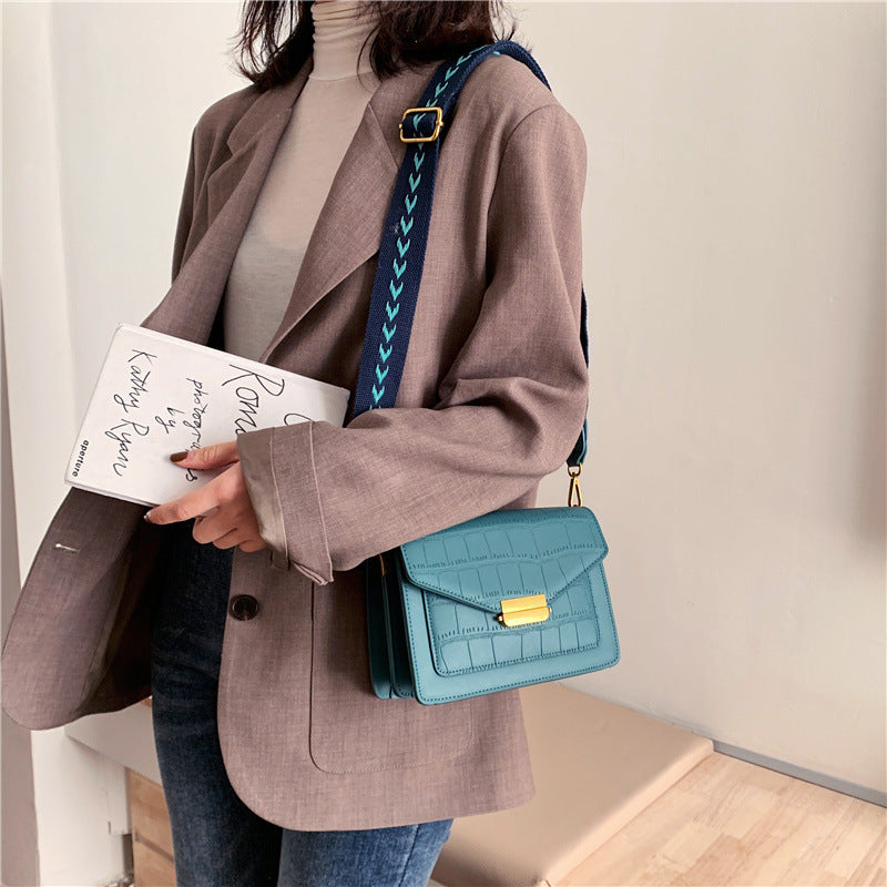 Small Square Bag Retro Easy Matching Single Shoulder Wide Strap Crossbody Bag