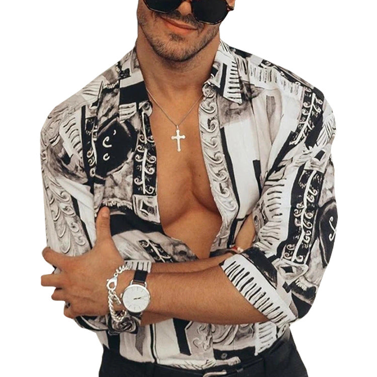 Digital Printing Shirt Casual Business Men's Shirt Long Sleeve