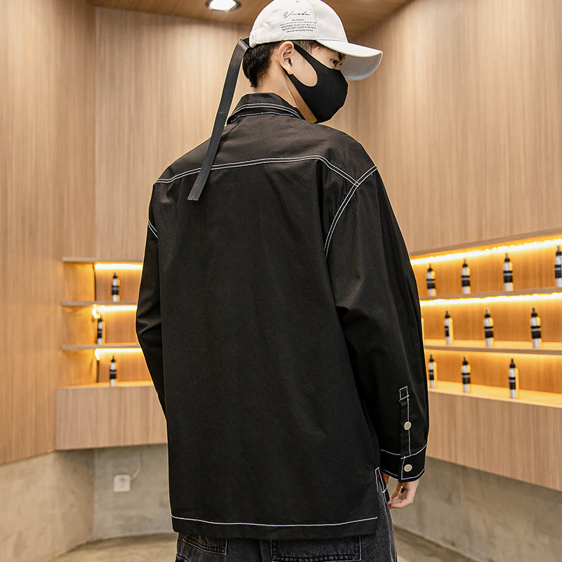 Men's Spring plus Size Loose Sports Top Leisure Artistic Long-Sleeved Shirt Men's Men Jacket