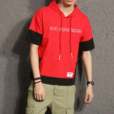 Men's Summer Men's Large Size Retro Sports Short Sleeve Hoodie Teenagers Loose Large Size Hooded Color Matching Fashion T-shirt Men Spring Hoodie