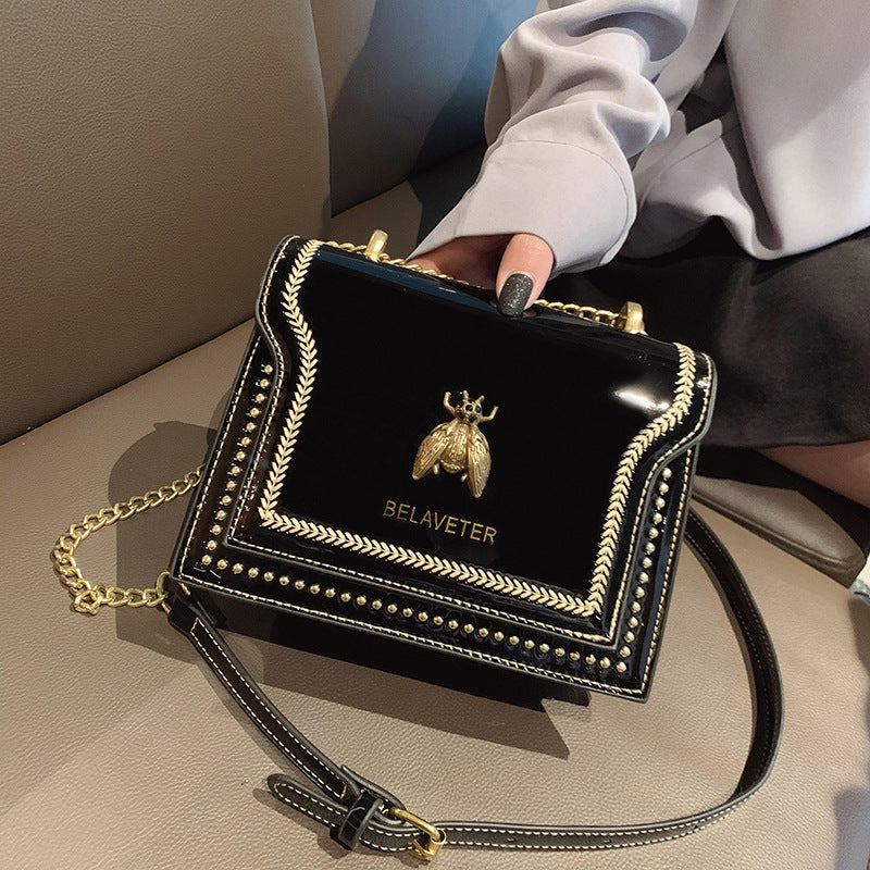 Patent Leather Small Square Bag Versatile Chain Bag