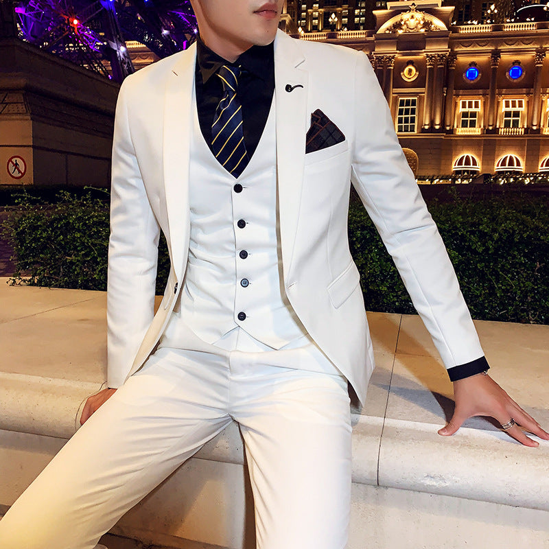 Mens Graduation Outfits Autumn Casual Fashion Tailored Suit Three-Piece Men's Solid Color Slim Fit Small Business Suit