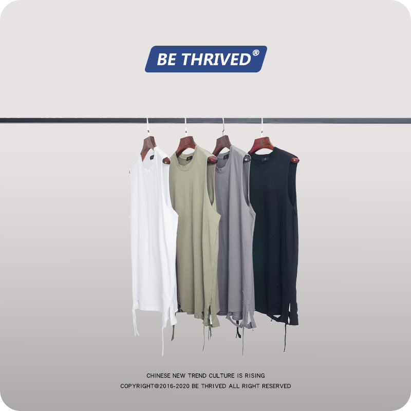 Men's Spring and Summer Large Size Retro Retro Sports Loose Men's Vest T-shirt Custom Men Top