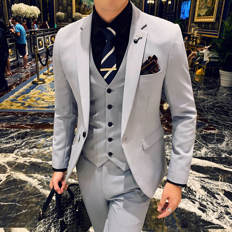 Mens Graduation Outfits Autumn Casual Fashion Tailored Suit Three-Piece Men's Solid Color Slim Fit Small Business Suit