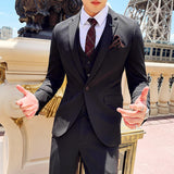 Mens Graduation Outfits Autumn Casual Fashion Tailored Suit Three-Piece Men's Solid Color Slim Fit Small Business Suit