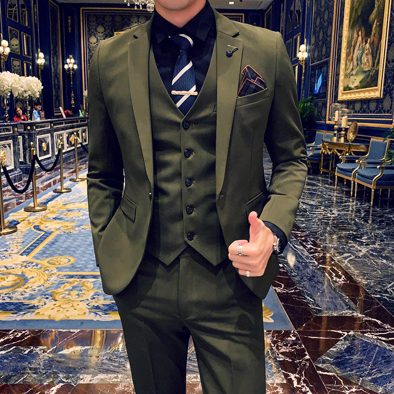 Mens Graduation Outfits Autumn Casual Fashion Tailored Suit Three-Piece Men's Solid Color Slim Fit Small Business Suit