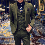 Mens Graduation Outfits Autumn Casual Fashion Tailored Suit Three-Piece Men's Solid Color Slim Fit Small Business Suit