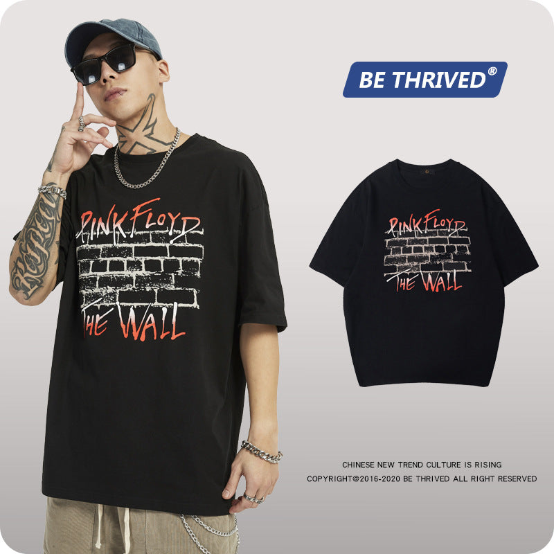 Men's Spring and Summer Retro Rock Large Size Sports Casual Short-Sleeved T-shirt Men Top