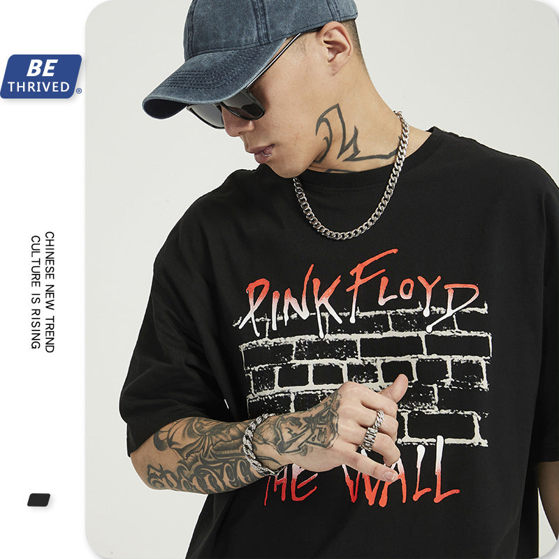 Men's Spring and Summer Retro Rock Large Size Sports Casual Short-Sleeved T-shirt Men Top