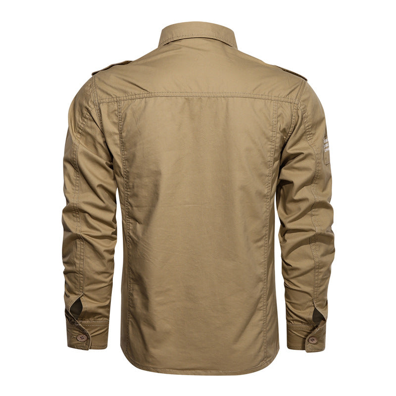 Military Pure Color Pocket Men Long Sleeve Slim Fit Shirt Pilot Cotton Shirt Air Force Shirt Spring and Autumn Men's Overalls Long Sleeve Shirt Men's plus Size Casual Shirt Men