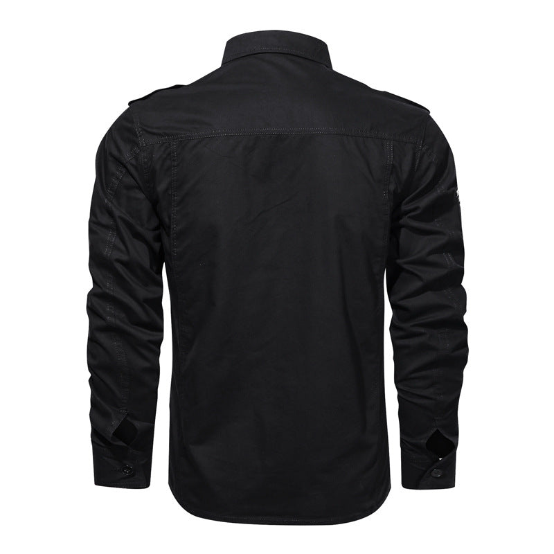 Military Pure Color Pocket Men Long Sleeve Slim Fit Shirt Pilot Cotton Shirt Air Force Shirt Spring and Autumn Men's Overalls Long Sleeve Shirt Men's plus Size Casual Shirt Men