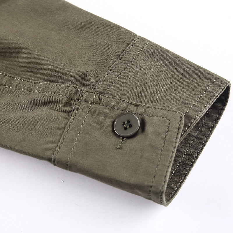 Military Pure Color Pocket Men Long Sleeve Slim Fit Shirt Pilot Cotton Shirt Air Force Shirt Spring and Autumn Men's Overalls Long Sleeve Shirt Men's plus Size Casual Shirt Men