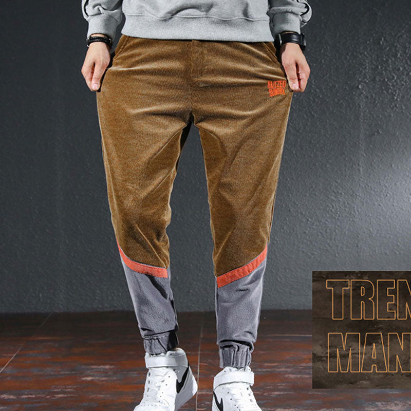 Color Block Men Casual Tapered Pant Men Spring Summer Casual Pant Spring Color Contrast Patchwork Loose Tappered Corduroy Casual Pants Male Men Pant