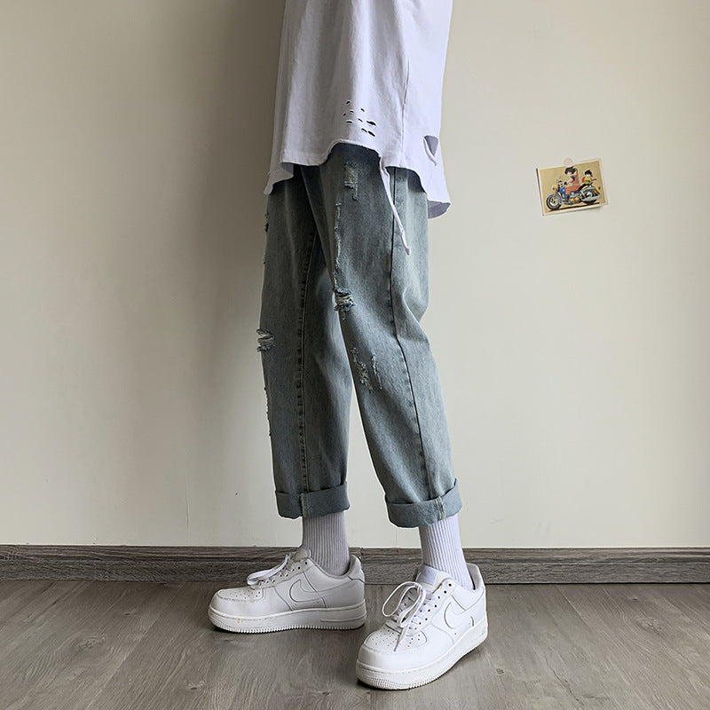 Summer plus Size Retro Sports Jeans Men's Casual Trousers Men's Jeans