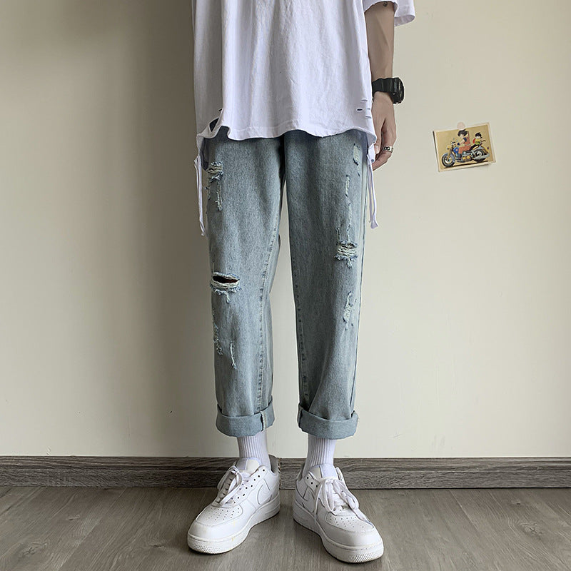 Summer plus Size Retro Sports Jeans Men's Casual Trousers Men's Jeans