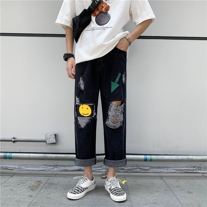 Summer plus Size Retro Sports Jeans Men's Loose Student Trousers Men's Clothing Men Jeans
