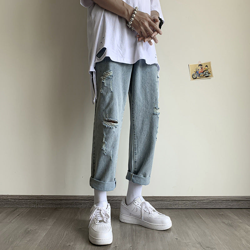 Summer plus Size Retro Sports Jeans Men's Casual Trousers Men's Jeans