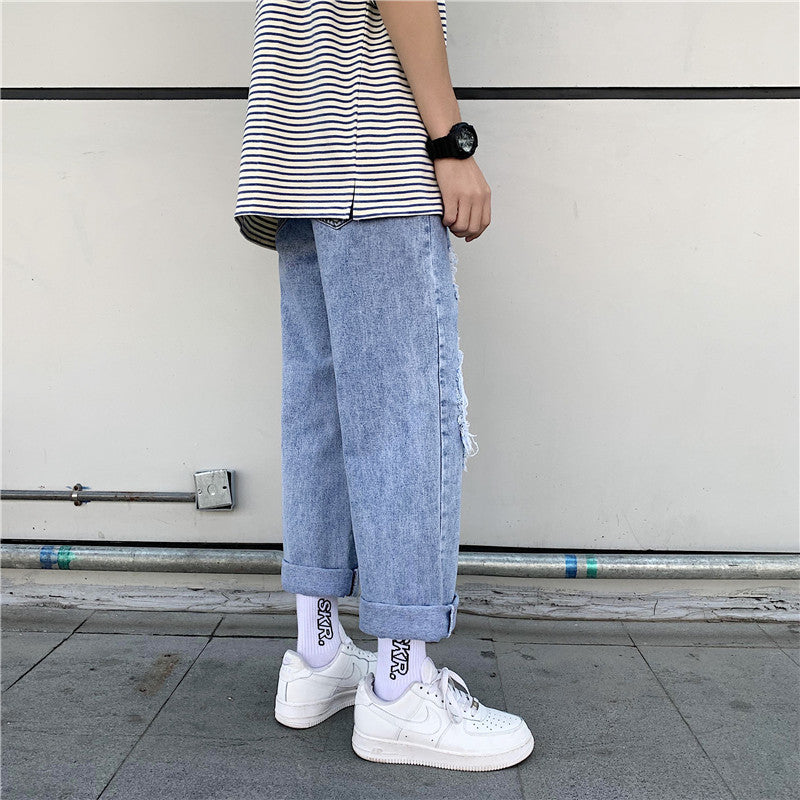 Summer plus Size Retro Sports Jeans Men's Loose Student Trousers Men's Clothing Men Jeans