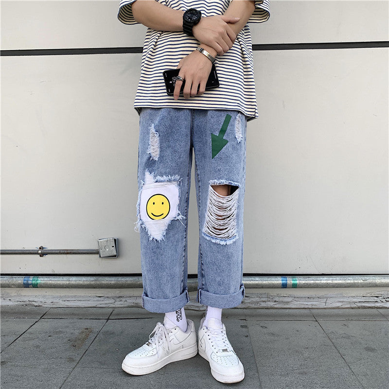 Summer plus Size Retro Sports Jeans Men's Loose Student Trousers Men's Clothing Men Jeans