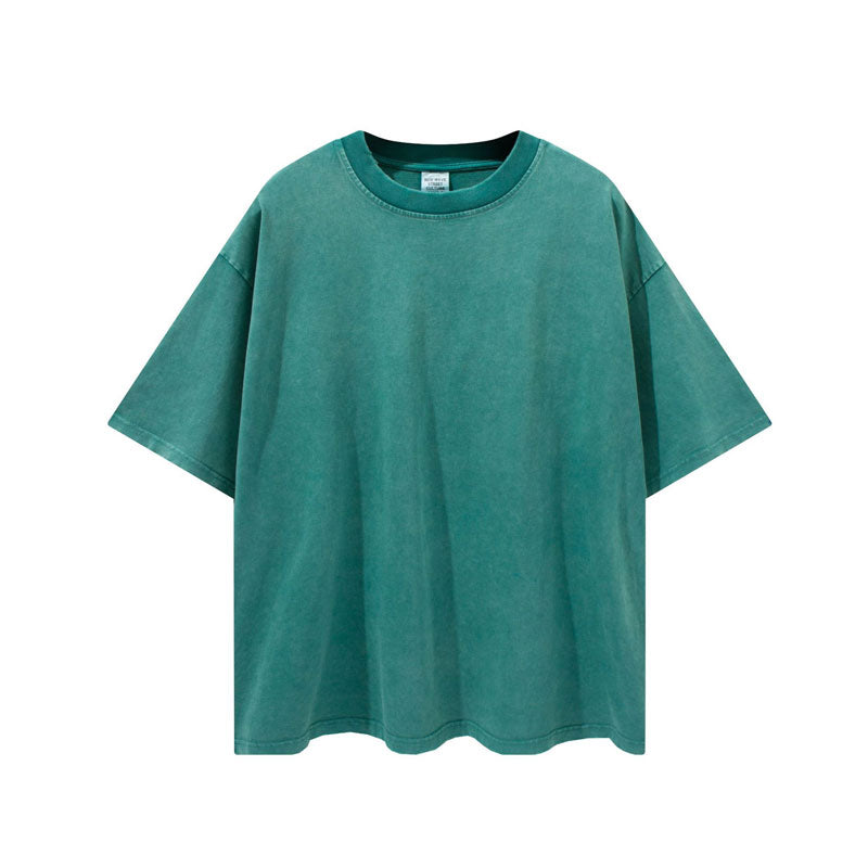 Men's Summer Solid Color Short-Sleeved T-shirt Men's Large Size Loose Retro Sports Top Men's Top