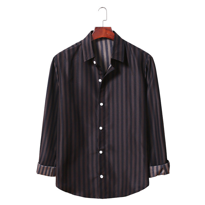 Men's Striped Long Sleeve Youth Fashion Business Casual Lining Large Size Retro Sports Men Shirt