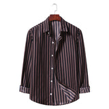 Men's Striped Long Sleeve Youth Fashion Business Casual Lining Large Size Retro Sports Men Shirt
