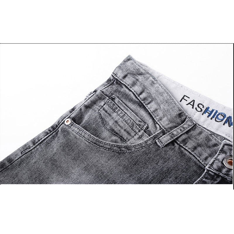 Cropped Pants Men Spring Slim Stretch Gray Jeans Men's Men Jeans