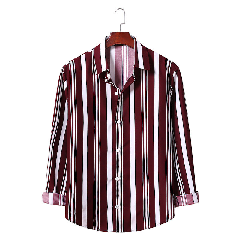 Men's Striped Long Sleeve Sports Youth Fashion Trends Casual Men Shirt