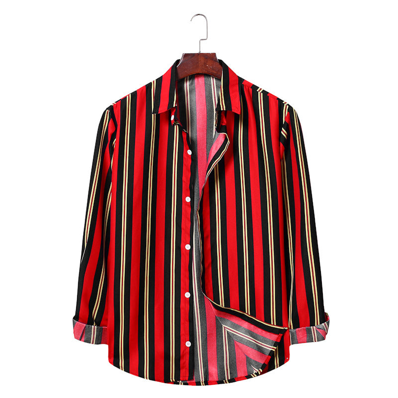 Men's Striped Long Sleeve Sports Youth Fashion Trends Casual Men Shirt