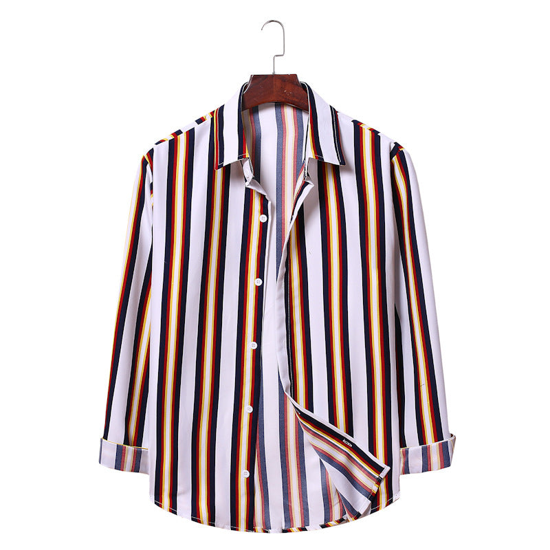 Men's Striped Long Sleeve Sports Youth Fashion Trends Casual Men Shirt