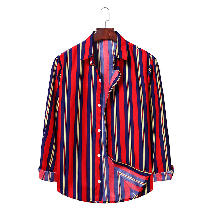 Men's Striped Long Sleeve Sports Youth Fashion Trends Casual Men Shirt
