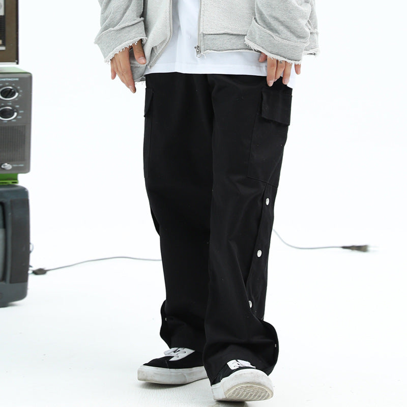 Men's Large Size Retro Sports Wide Leg Pants Men's Fashion Brand Hip Hop Trousers Straight-Leg Pants Street Multi-Pocket Loose Cargo Pants Men Pants